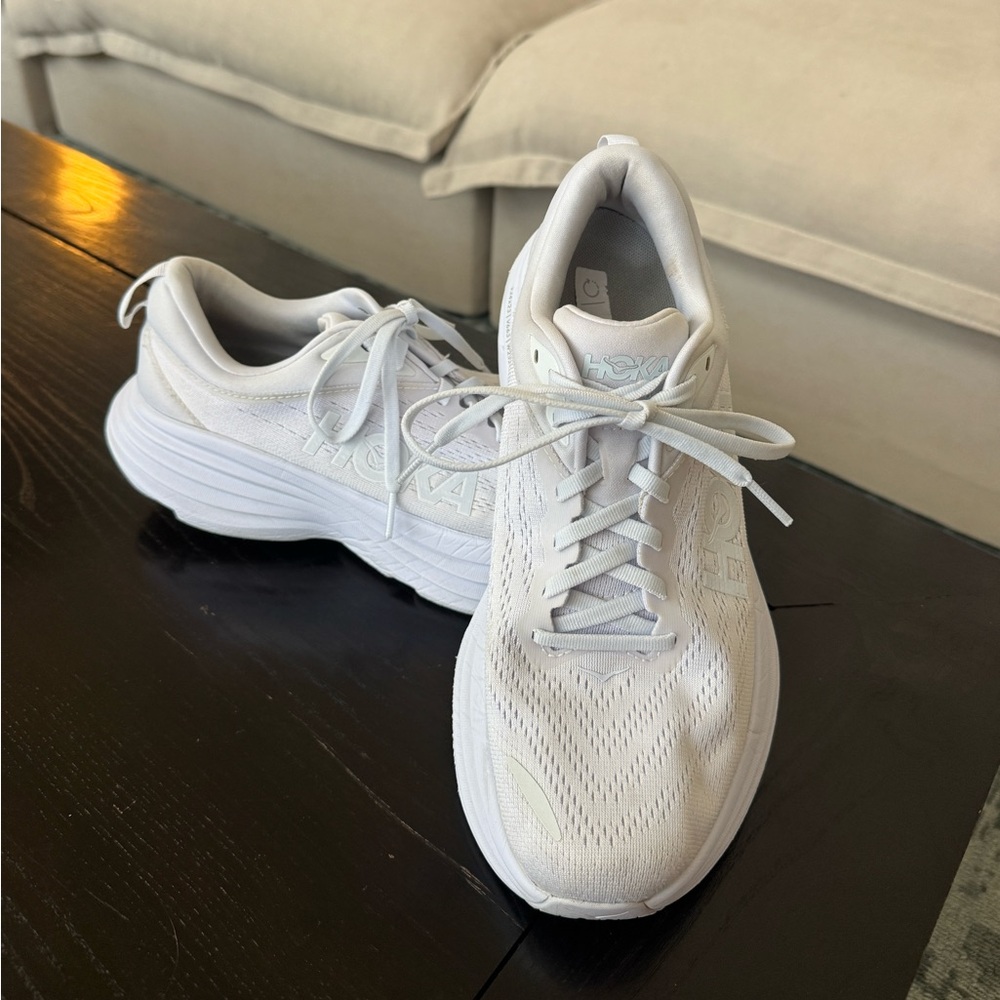 White hoka bondi 8 running shoes size 9.5 women’s